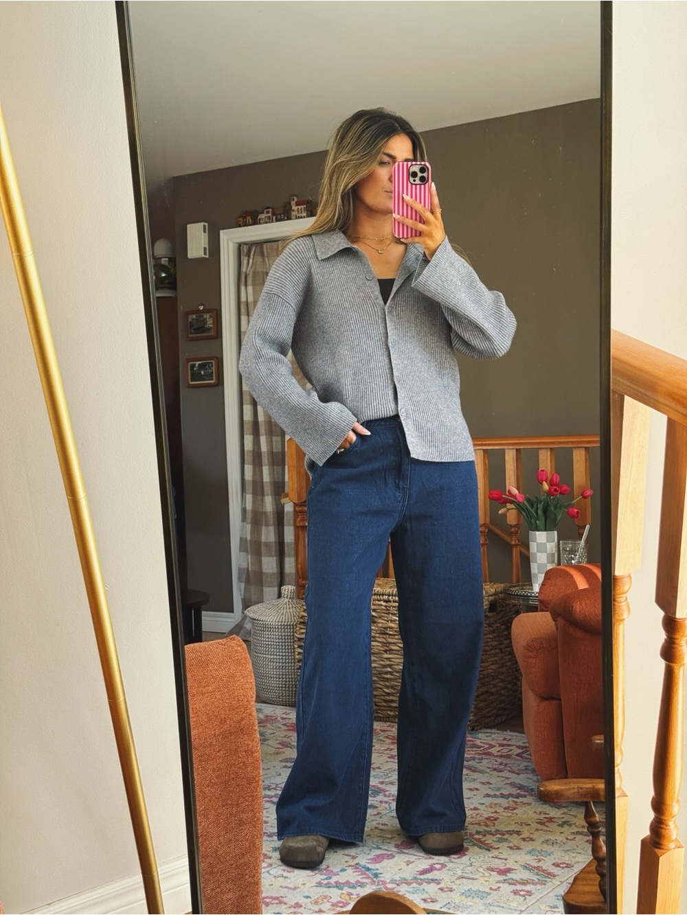 Amazon Gray Button-Front Knit Cardigan Sweater